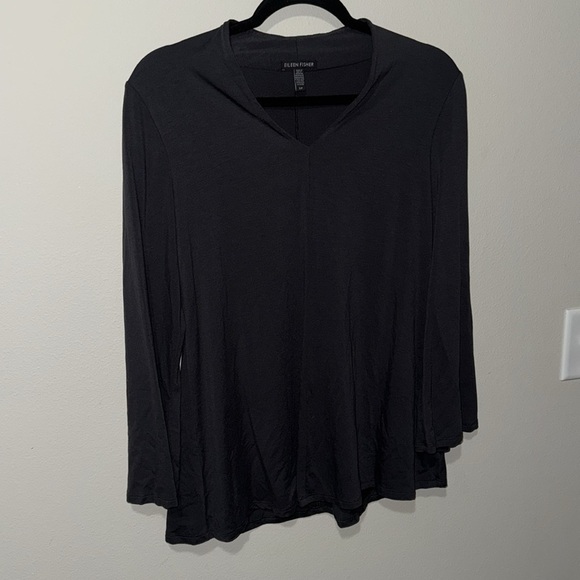 Eileen Fisher Black Blouse Small Professional Tencel Long Sleeve V Neck EUC - Picture 6 of 14